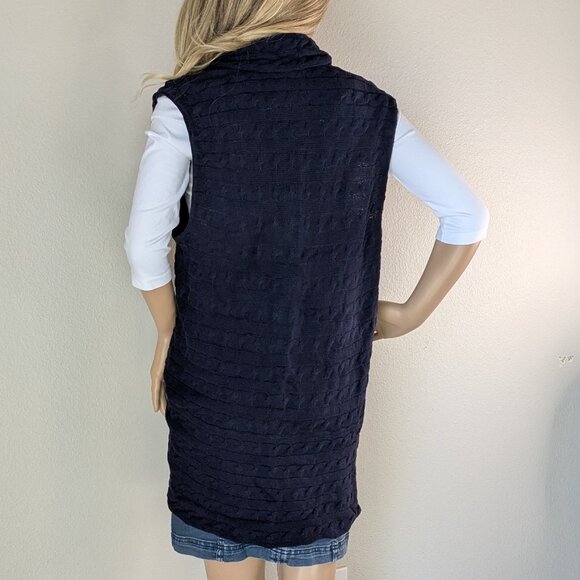 Tommy Hilfiger Knit Vest Navy Blue Cotton Long Shrug Sleeveless Size Large - Picture 7 of 15